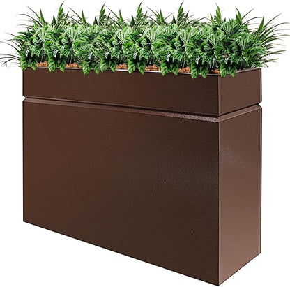 Metal Rectangular Planter Box, Powder Coating Steel Large Planters 35" L x 12" W x 26" H with Drainage Hole, Indoor Outdoor All-Weather Use for Home, Porch, Patio, Garden(Bronze)
