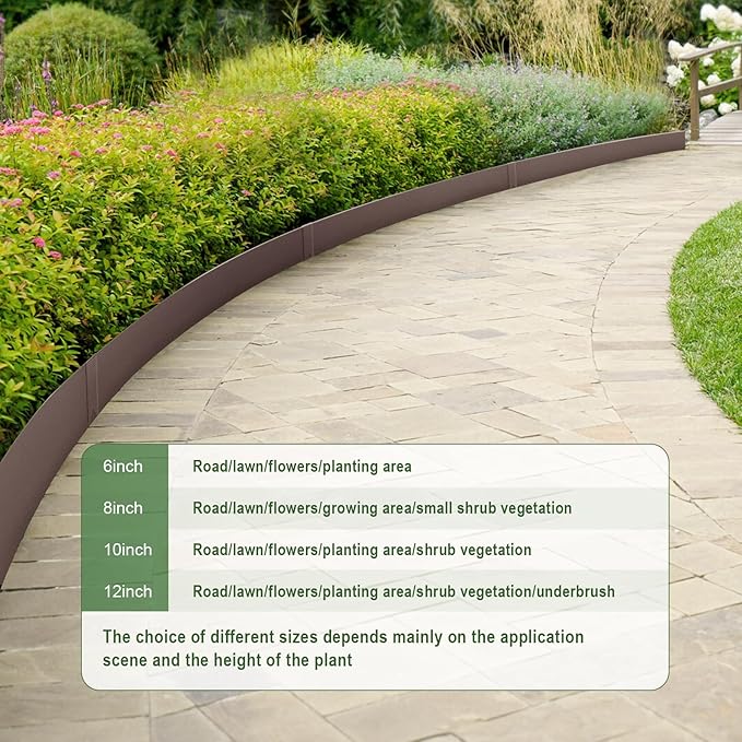 6PCS 40" L x 6" H Brown Landscape Edging - Each (20ft Total) Galvanized Steel Edge for Lawn Yard- No-Dig Hammer-in Heavy Duty Metal Edging Border with 6 Clips