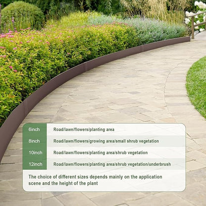6PCS 40" L x 6" H Brown Landscape Edging - Each (20ft Total) Galvanized Steel Edge for Lawn Yard- No-Dig Hammer-in Heavy Duty Metal Edging Border with 6 Clips