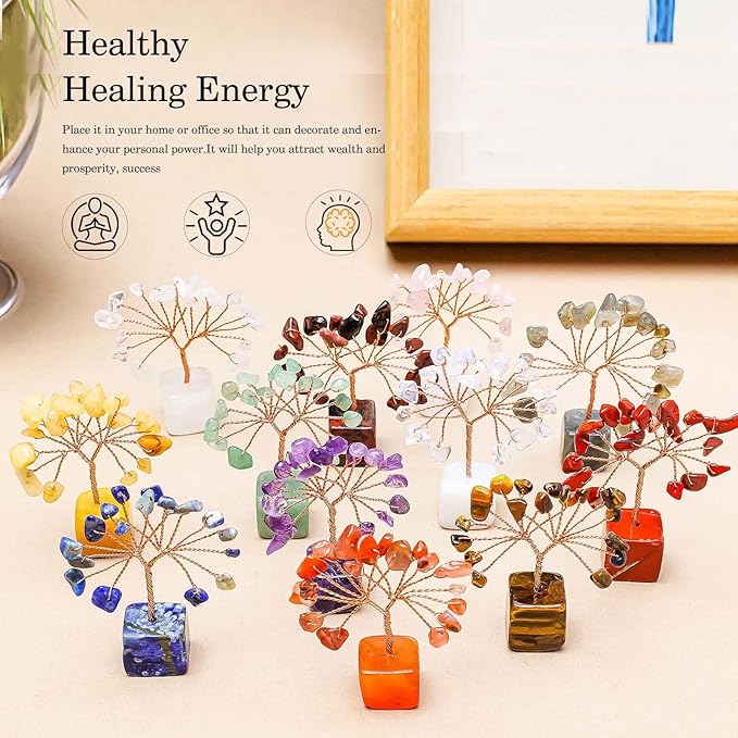 Runyangshi 12pcs Crystal Tree of Life Set for Living Room Bedroom Office Desk Home Decoration Natural Crystals and Healing Gemstones Bring Good Luck Feng Shui Energy Protection Gift for Mom and Woman
