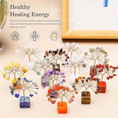 Runyangshi 12pcs Crystal Tree of Life Set for Living Room Bedroom Office Desk Home Decoration Natural Crystals and Healing Gemstones Bring Good Luck Feng Shui Energy Protection Gift for Mom and Woman