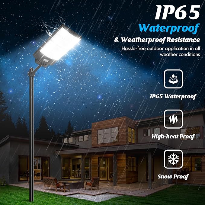 Solar Street Light Outdoor Waterproof 6400W, 640000LM Motion Sensor Solar Powered Flood Light, Dusk to Dawn Lighting with Remote Control, 8500K Commercial Area Lighting for Outside Parking Lot, 1-Pack