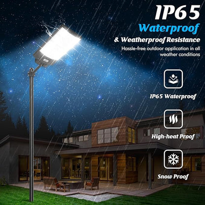 Solar Street Light Outdoor Waterproof 6400W, 640000LM Motion Sensor Solar Powered Flood Light, Dusk to Dawn Lighting with Remote Control, 8500K Commercial Area Lighting for Outside Parking Lot, 1-Pack
