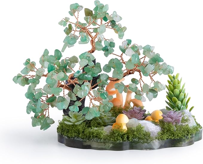 Crystal Tree of Life, Dreamsum Green Healing Crystal Trees for Home Decor, Office and Wall Decor, Living Room Decor, Handmade Bonsai Trees for Positive Energy, Good Luck Birthday Gifts for Women, Mom