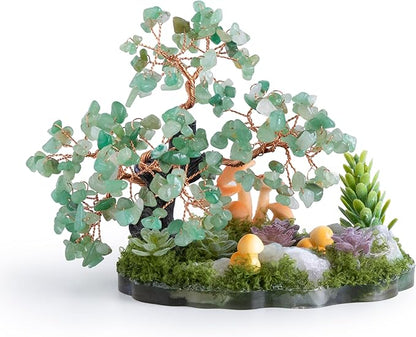 Crystal Tree of Life, Dreamsum Green Healing Crystal Trees for Home Decor, Office and Wall Decor, Living Room Decor, Handmade Bonsai Trees for Positive Energy, Good Luck Birthday Gifts for Women, Mom