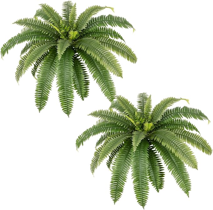 bellacat 39in UV Resistant Artificial Ferns for Outdoors Large, Realistic Fake Boston Fern with Full Multiple Silk Fronds, Faux Boston Fern for Porch Outdoors, Garden or Hanging, 2 Pack