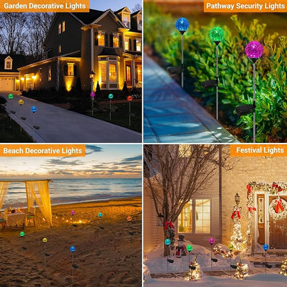 OxyLED Solar Globe Lights Outdoor 4 Pack Garden Stake Lights Waterproof Cracked Crystal LED Color Changing Solar Pathway Lighting Auto On/Off for Landscape Patio Yard Christmas Decoration