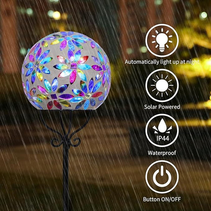 VCUTEKA Solar Outdoor Lights Garden Decor Mosaic Solar Garden Lights Waterproof Glass Ball LED Pathway Stake Light for Landscape Lawn Patio Yard Decoration 6 inch, Multi