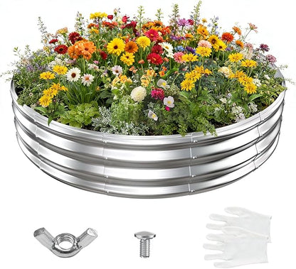 6FT Diameter Galvanized Garden Raised Bed/Plant Box/Fire Pit Ring-0.8mm Thick,12 Inch Tall,Crimped Edge and Corner,No Sharpe,Perfect for Plantings (Silver, 72 Dia X 11.5 inches)