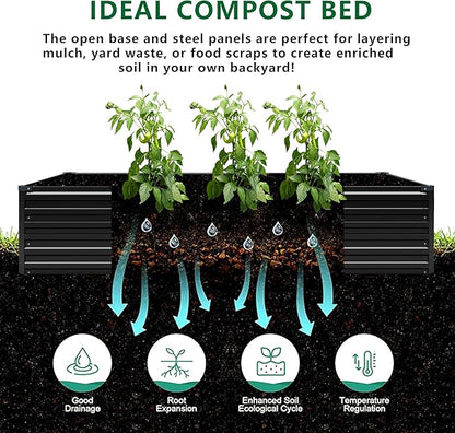 12x4x1.5FT Galvanized Raised Garden Bed,Vegetable Boxes-Rectangle Metal Flower Box,Large Planter Raised Beds Outdoor Garden for Planting,Fruit,Herb-Black