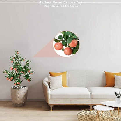Artificial Apple Tree, 43 Inch Tall Decorative Fruit Plant with Realistic Green Leaves, UV Resistant Indoor Home Decor with Black Pot, No Trimming Required (Pink Apple)
