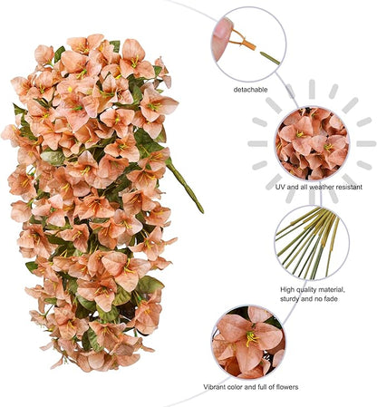 HyeFlora Bougainvillea Artificial Hanging Flowers Plants for Outdoors Winter Decoration, 2pcs Faux Bougainvillea Vines Brown Fake Flowers Realistic UV Resistant Silk Flowers for Outside Planter Yard