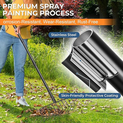 56" Rake with Oversize L-Head - Lightweight Tool for Effortless Collecting Cleaning - Sturdy Design for Dethatching, Landscaping, Lawn, Yard, Bushes, Pine Needles, Hay, Leaves, Mulch, Grass