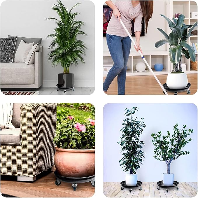 Plant Caddy with Wheels 14 Inch 2 Pack, Heavy Duty Metal Plant Stand & Dolly with Lockable Casters, Holds 200 lbs for Indoor Outdoor Large Flower Pots, Black
