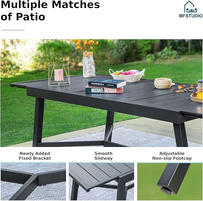 MFSTUDIO Outdoor Dining Set for 6, Expandable Patio Table and Chairs Set, 7 Piece Patio Furniture Set for Deck/Backyard/Poolside/Garden
