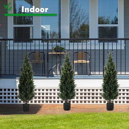 4FT Tall Artificial Cedar Topiary Trees Set of 2, Artificial UV Resistant Potted Plants, Faux Bushes Fake Shrubs for Outdoor Indoor Home Entryway Front Porch Garden Patio Offices Living Room Decor