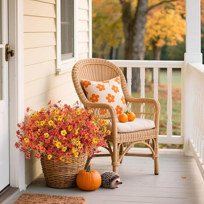 12 Bundles Fake Mums Fall Flowers Artificial for Outdoors Decoration Artificial Mums Faux Plants Daisy for Outdoor Outside Planters UV Resistant Violets for Fall Decor Home Porch Door Front Patio Yard