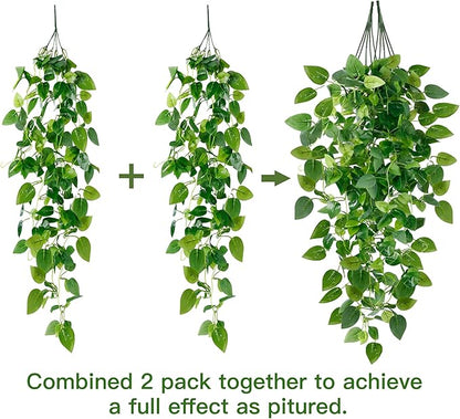 Sggvecsy Fake Hanging Plants 4 Pcs Artificial Hanging Plants Fake Ivy Vine Faux Pothos Vines Artificial Ivy Leaves Greenery Plant for Room Patio Home Indoor Outdoor Shelf Wall Garden Decor(No Baskets)