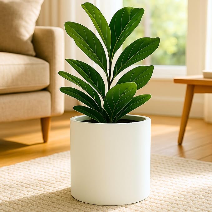 Fox & Fern 10 Inch Plant Pot with Hidden Saucer — Premium Lightweight Fiberstone Matte White Self Watering Planter with Seamless Saucer; Indoor & Outdoor Use; Weather Resistant & UV Resistant