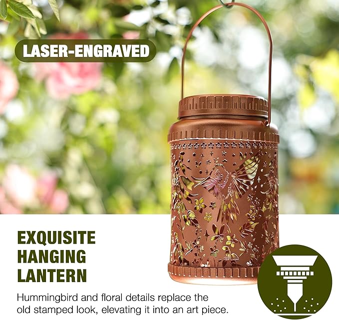 Cooo 4 Pack Solar Lanterns Outdoor Waterproof Hummingbird Red_Sage Solar Pathway Lights Landscape Path Christmas Gifts for Women Mom Grandma Outdoor Table Lamps Garden Yard Backyard Decor -Rose Gold