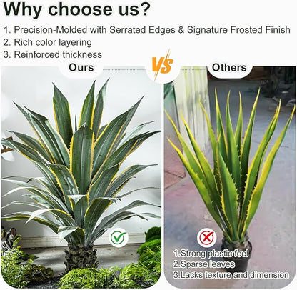 Artificial Agave Plant Potted Plants for Indoor Outdoor Fake Agave Tree in Pot Realistic Faux Tree with 42 Leaves for Home Living Room Office Garden Front Porch Patio Decor (51inch-1 Pc Potted Yellow)