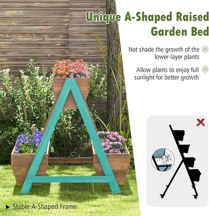 S AFSTAR 40-Inch Vertical Raised Garden Bed, 3 Tiered Wooden Planter Boxes 44" L x 36" W x 35" H, Drainage Holes, Indoor Outdoor Flowerbed, Freestanding Elevated Planter Box for Garden Flower Veggies