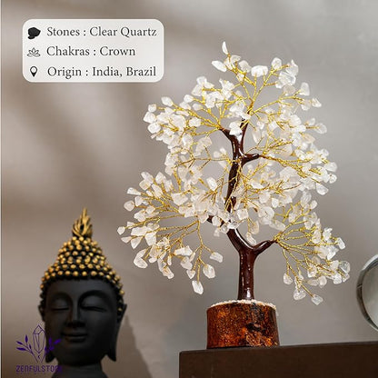 Clear Quartz Tree of Life for Home, Office, and Desk Décor | Handmade Bonsai for Clearity, Positive Energy & Focus | Perfect Concentration Gift for Mom