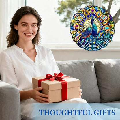 Peacock Wind Spinners Outdoor, Peacock Gifts for Women Wife Mom Grandma, Hanging Wind Spinners for Christmas Thanksgiving, 12 inch Outdoor Indoor Hanging Ornament for Garden Porch Backyard