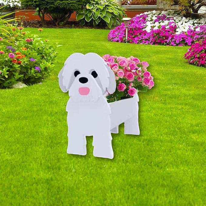 Shih Tzu White Dog Planter Plant Pots,Cute Dog Flower Planter,Gifts for Pet Lovers,Unique Animal Plant Pots,Office,Indoor Outdoor Garden Decor