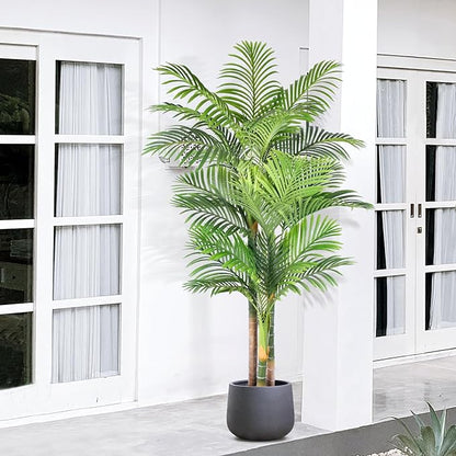 6ft Tall Triple Golden Cane Palm Artificial Tree Large Tropical Palm Tree UV Resistant Fake Plant in Pot for Indoor Outdoor Big House Living Room Outside Patio Office Home Decor 1Pack