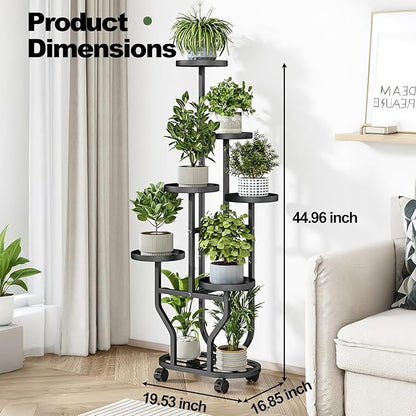 Plant Stand with Wheels 6 Tier Metal Flower Shelf for Indoor Outdoor Corner Multiple Plants Holder Rack for Bedroom Living Room Garden Balcony Yard Black (Black, 6 Tier)