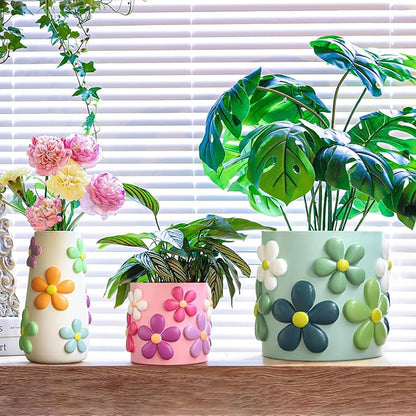 GUGUGO 8 Inch Flower Plant Pots, Cute Unique Rainbow Planter with Drainage, Flower pots, Colorful Vintage Retro Flower Pots, Succulent Pots for Indoor Plants, Eclectic Funny Room Decor Aesthetic-D