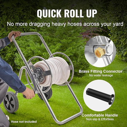 VEVOR Hose Reel Cart, Hold Up to 175 ft of 5/8’’ Hose (Hose Not Included), Garden Water Hose Carts Mobile Tools with Wheels, Heavy Duty Powder-coated Steel Outdoor Planting for Garden, Yard, Lawn