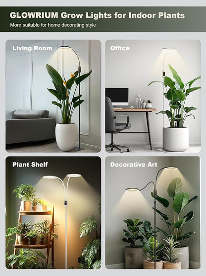 GLOWRIUM Smart Grow Lights for Indoor Plants, 48W Full Spectrum Plant Lights with Bluetooth App, Adjustable Height 47-70.9", Auto Timer, Indoor Plant Lamp for Large Tall Plants（White 48W）
