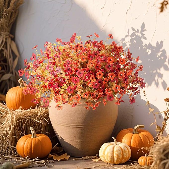 12 Bundles Fake Mums Fall Flowers Artificial for Outdoors Decoration Artificial Mums Faux Plants Daisy for Outdoor Outside Planters UV Resistant Violets for Fall Decor Home Porch Door Front Patio Yard