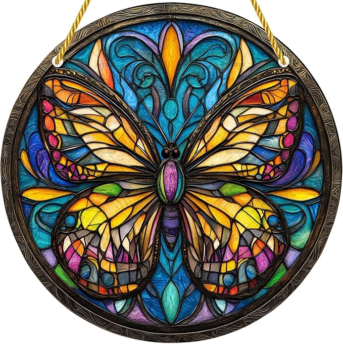 Acrylic Stained Window Hanging Butterfly Acrylic Decoration for Indoor Outdoor Home Bar Office Garden Plastic Ornament Decor 12x12 Inch