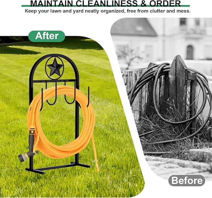 Garden Hose Holder - Upgraded Sturdy Hose Pentagram Holder, Freestanding Heavy-Duty Hose Hanger, Sturdy Water Hose Stand and Hose Storage for Outside, Lawns and Yards,Black