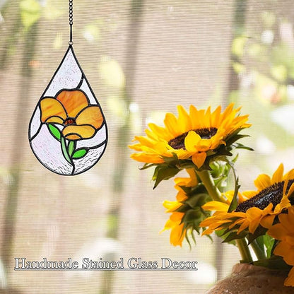 Handmade Poppy Flower Stained Glass Window Hangings Ornament Suncatcher, Tiffany Style Poppy Flower Themed Decor Gifts for Women Mom Teacher Wedding Birthday Christmas.