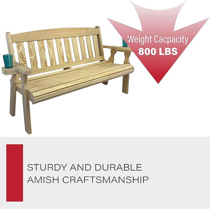 Amish Casual Heavy Duty 800 Lb Mission Pressure Treated Garden Bench with Cupholders (4 Foot, Unfinished)