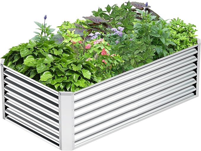 6x3x2FT Galvanized Raised Garden Bed Kit,Vegetable Boxes-Rectangle Metal Flower Box,Large Planter Raised Beds Outdoor Garden for Planting,Fruit,Herb-Silver