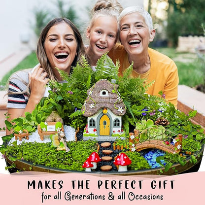 WILD PIXY Fairy Garden House - Glow in The Dark Fairy Cottage with Opening Door and Solar LED Light, Beautiful Miniature Garden Decoration for Indoor or Outdoor Fairy Gardens - 7.1" Fairy House
