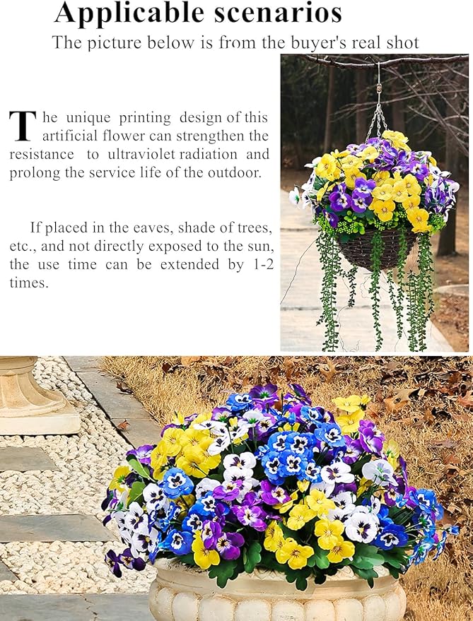 QIANYUN Fake Flowers-12in Pansy Small Wild Flower Daisy 6 Bundles Faux Plastic Purple Flowers for Home Wedding Kitchen Garden Table Centerpieces Indoor Outdoor Decor (Red White Blue)
