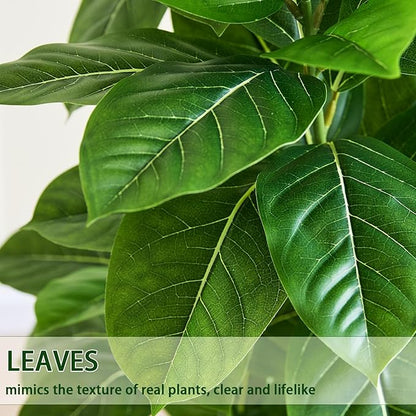 Ficus Tree Artificial Plants Indoor, 5FT Tall Fake Trees in White Pot, Large Potted Silk Floor Plant Artificial Trees, Green Lifelike Faux Ficus Tree for Home Room Office Porch Decor-Green