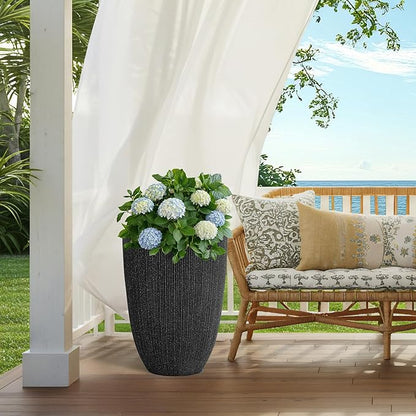 19.1" H Mediterranean Black Round Planter for Outdoor Plants,Set of 2 Large Flower Pot with Drainage Hole,Weather-Resistant for Porch,Garden,Patio or Indoor Use, Ideal for Christmas Decoration.