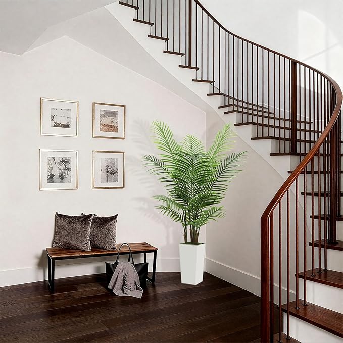 5FT Fake Plant Artificial Palm Tree Indoor Decor – Faux Plants Indoor Tall with White Planter – Artificial Tree Floor Plant for Living Room Office Home