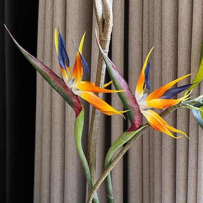 Artificial Flowers Bird of Paradise 37'' Large Latex Fake Greenery Plants Long Stem Red Plants 2Pcs for Home,Living Room,Bedroom,Dining Table(Orange 2pcs)