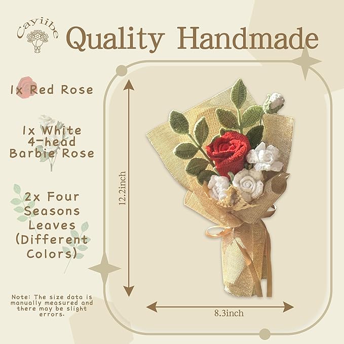 Red Rose Crochet Flowers Bouquet Handmade Knitted Artificial Flowers Home Decor