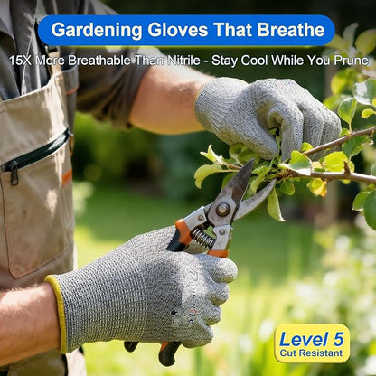 Dowellife 3 Pairs Level 5 Cut Resistant Work Gloves for Men and Women, PU Coated Breathable Gardening Gloves, Thin Flexible and Firm Grip for Mechanics and Fishing (Medium, Grey)