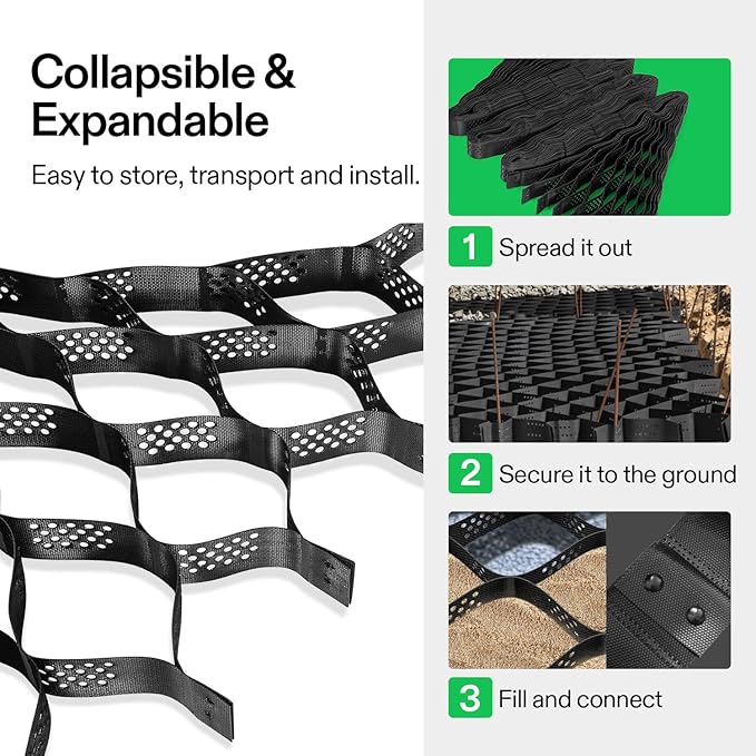 VIVOSUN 3’’ Depth Ground Grid, 6.5 x 17 ft, High-Density HDPE Geo Cell, 1885 lb per sq ft Load, Foldable & Tensile, Easy Installation with Gloves, Ideal for Gardens, Driveways, Pathways, Slopes