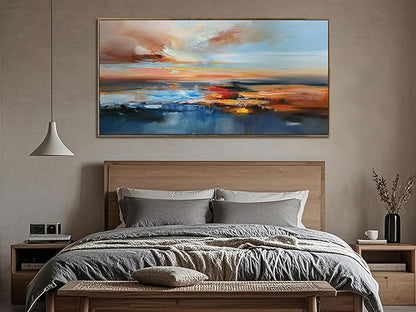 Brushart Abstract Wall Art Large Landscape Canvas Wall Art Pictures Paintings Wall Decor Living Room Textured Artwork for Dining Room Walls Bedroom Home Office, Framed 58"x29"